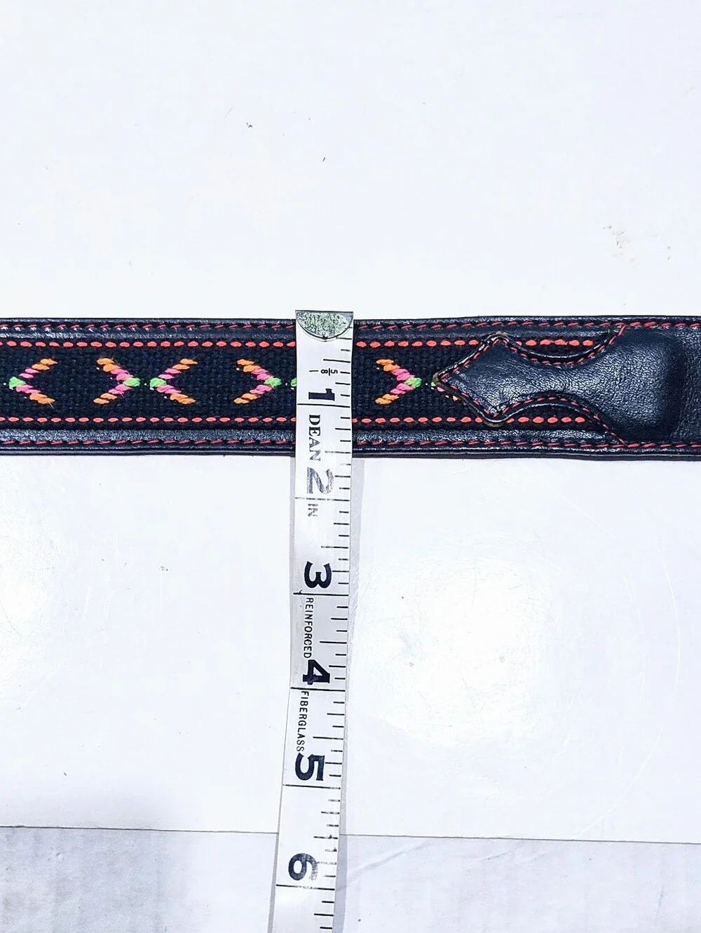 TexTan VTG Black Leather Belt Strap Sz 40 Aztec Southwestern Stitched Inset USA